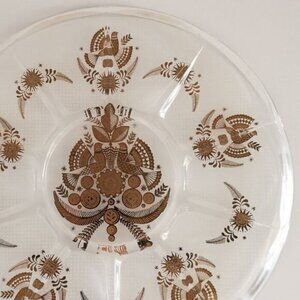 MCM Georges Briard Sonata Glass Platter, Round Tray Vintage Bird Floral